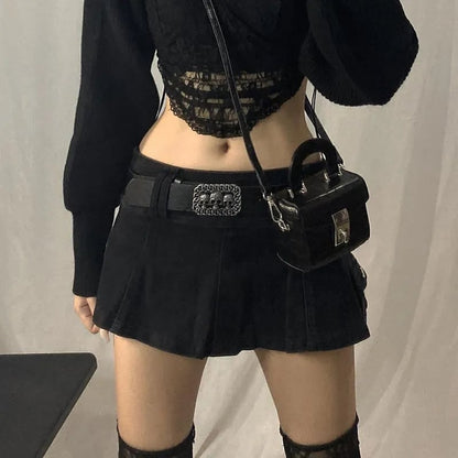 White Denim A-Line Low Waist Skirt