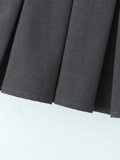 Grey Bow Low Waist Tiered Pleated Skirt