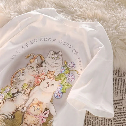Cat Print Short Sleeve T-shirt