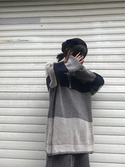 Grey Stripe Patchwork Sweater