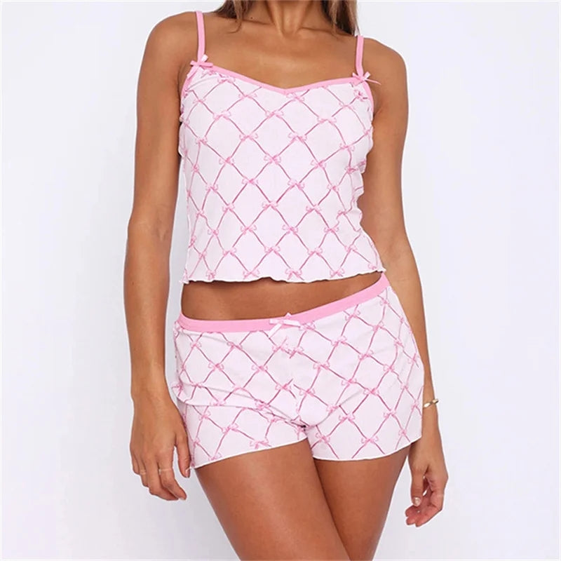 Spliced Bow Pajama Set