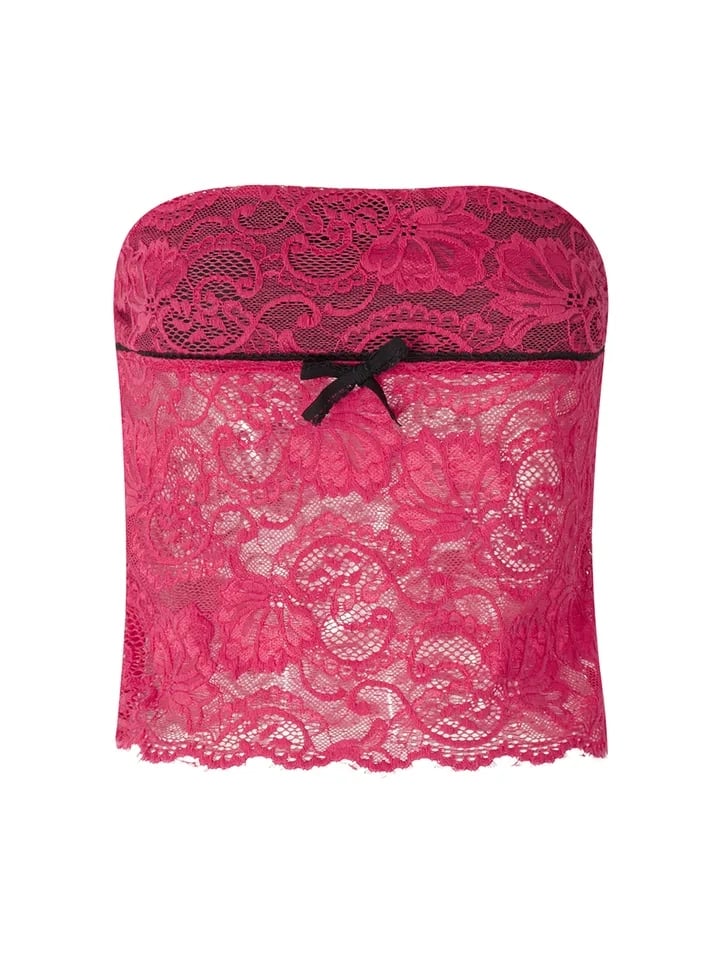 Hot Pink Lace Mesh Tube Top