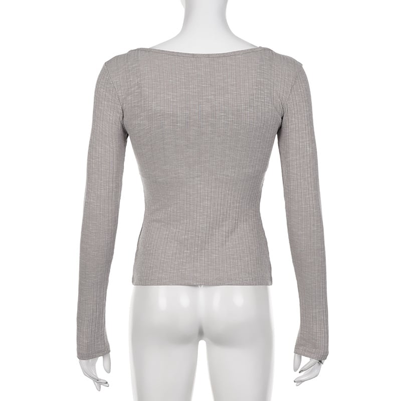 Grey Ribbed 2PCS Long Sleeve Shirt