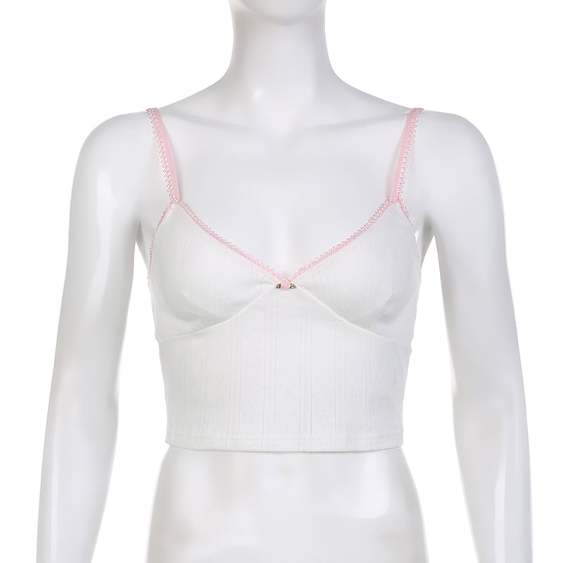 White Lace Pink Trim Flower Corset