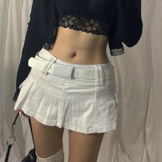 White Denim A-Line Low Waist Skirt