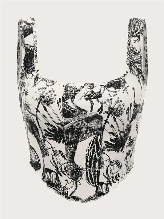 Black & White Plant Print Tank Top