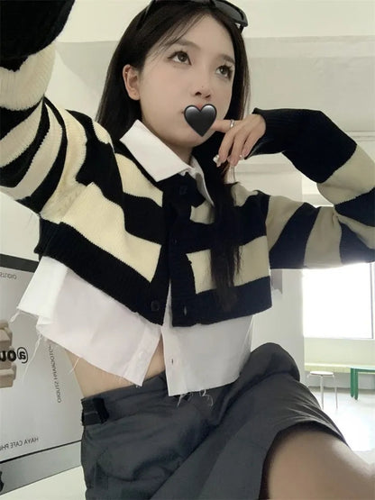 2PCS Stripe Sweater + White Shirt
