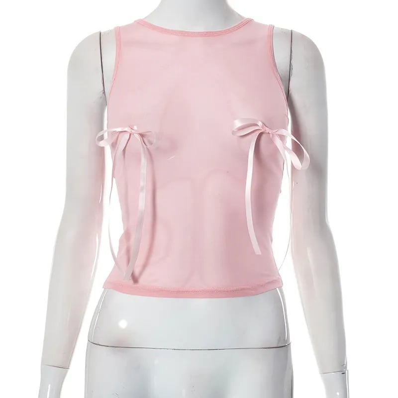 Pink Bow Sleeveless Crop Top