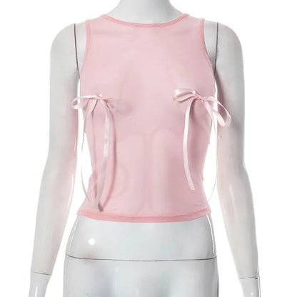 Pink Bow Sleeveless Crop Top