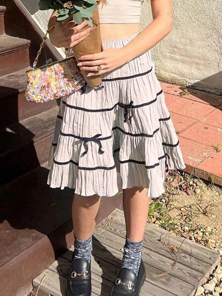 Sweet Bow High Waist Midi Skirt