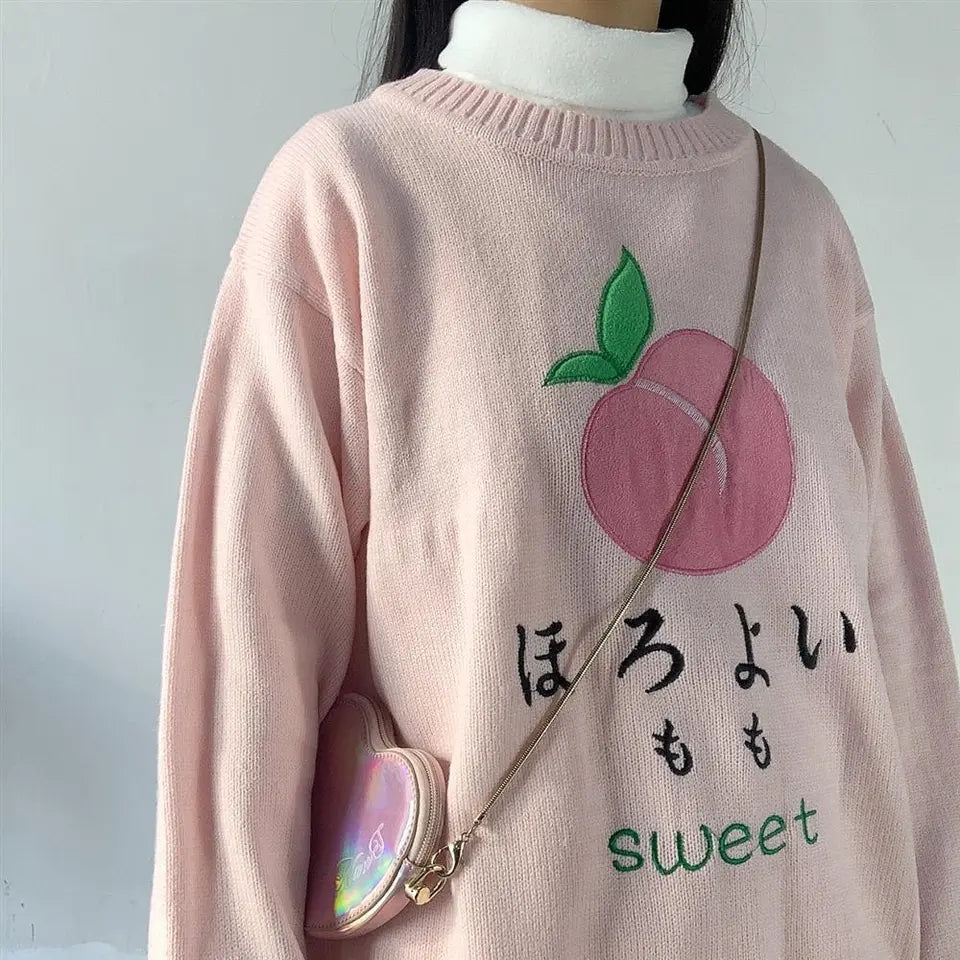 Sweet Pink Peach Embroidery Sweater