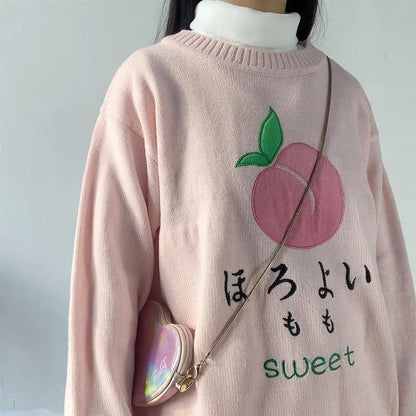 Sweet Pink Peach Embroidery Sweater