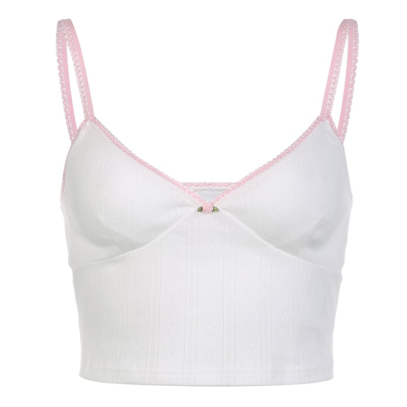 White Lace Pink Trim Flower Corset