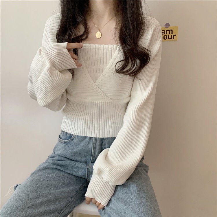 White Knit Crop Sweater