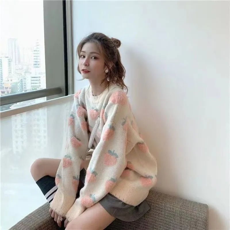 Peach Print Soft Sweater