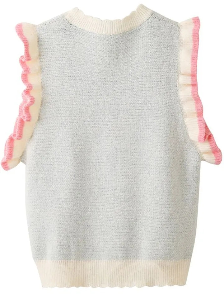 Pink Tulip Ruffle Sweater Vest