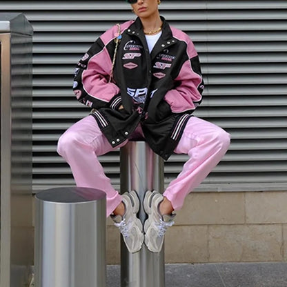 Pink Patchwork Baseball Jacket