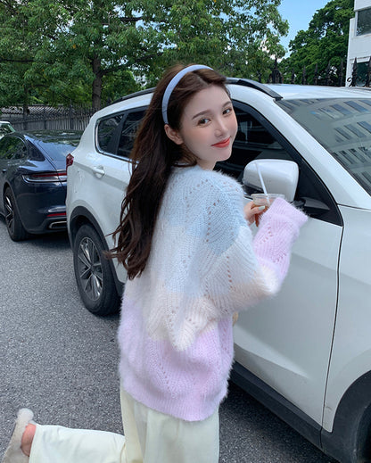 Pink Ombre Hollow Out Sweater