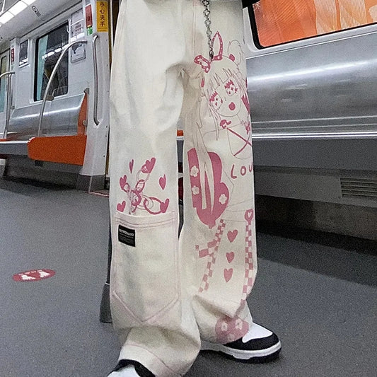 Anime Girl Print Wide Leg Pants