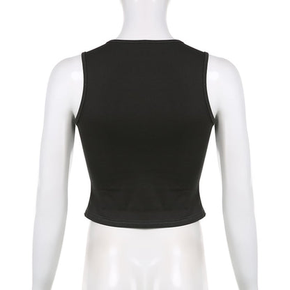 Black Cat Graphic Print Crop Top