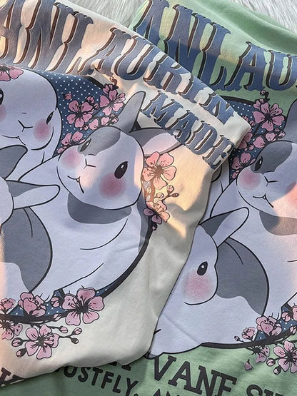 Rabbit Floral Print Short Sleeve T-shirt