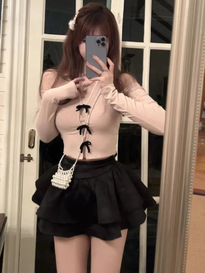 Bow Off Shoulder Long Sleeve Top