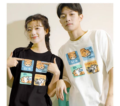 Orange Cat Print Short Sleeve T-shirt