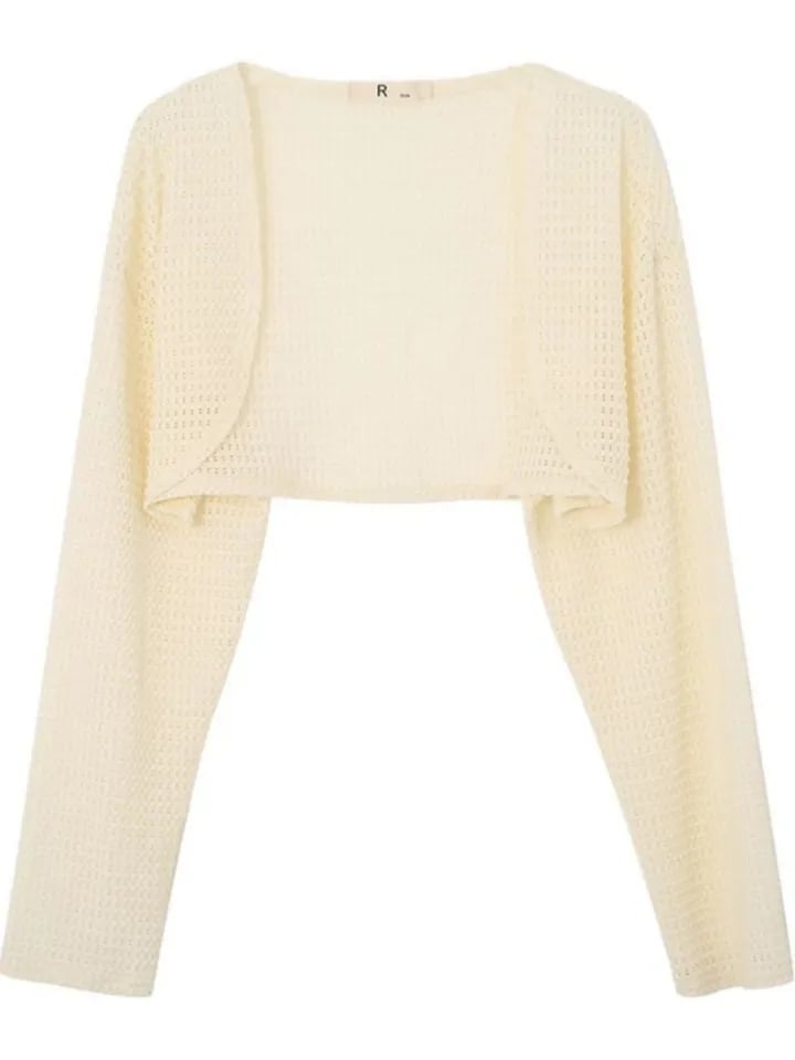 White Hollow Out Cropped Cardigan