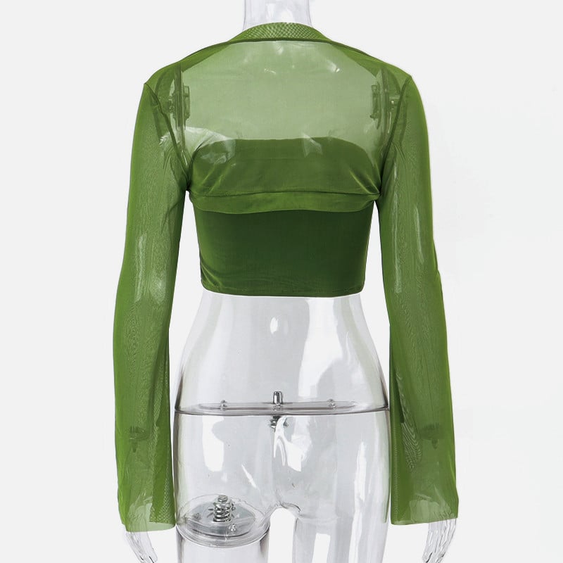 Green Mesh Flare Shawl + Tude Top