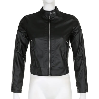 Black PU Leather Zipper Jacket