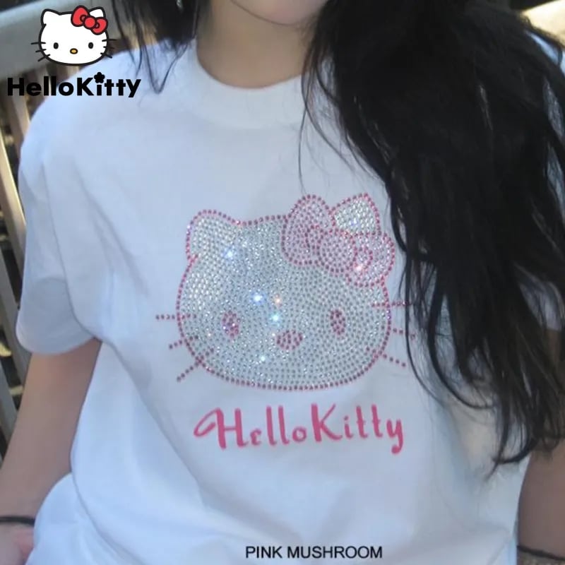 Kitty Cat Anime Rhinestone Short Sleeve T-shirt