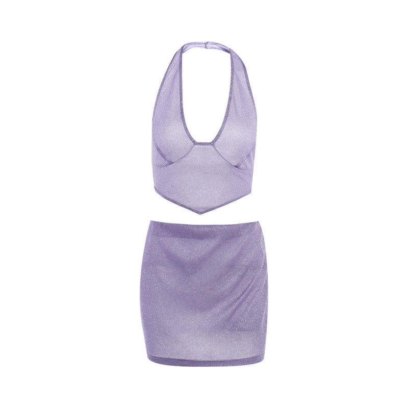 2PCS Purple Shimmer V Neck Dress