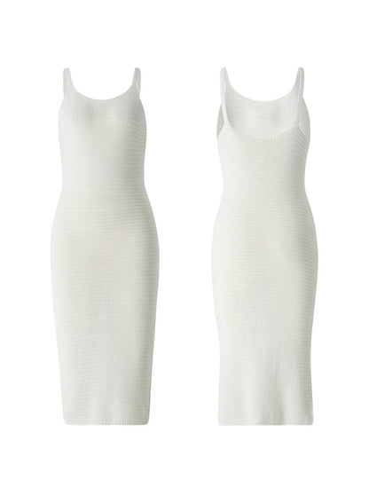 White Knit Spaghetti Strap Bodycon Mini Dress