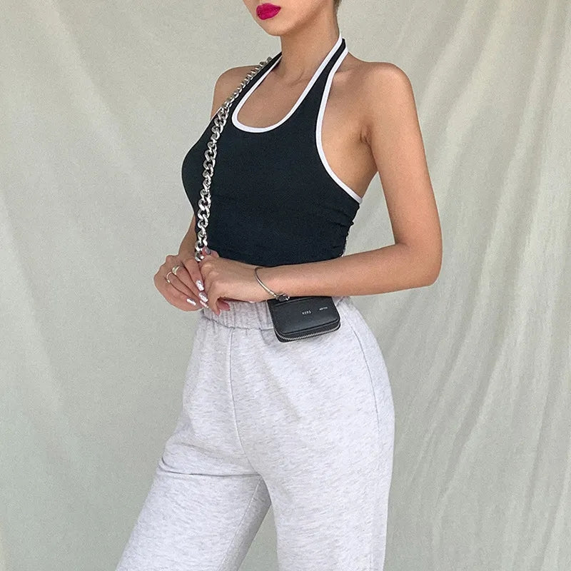 Black & White Patchwork Halter Top