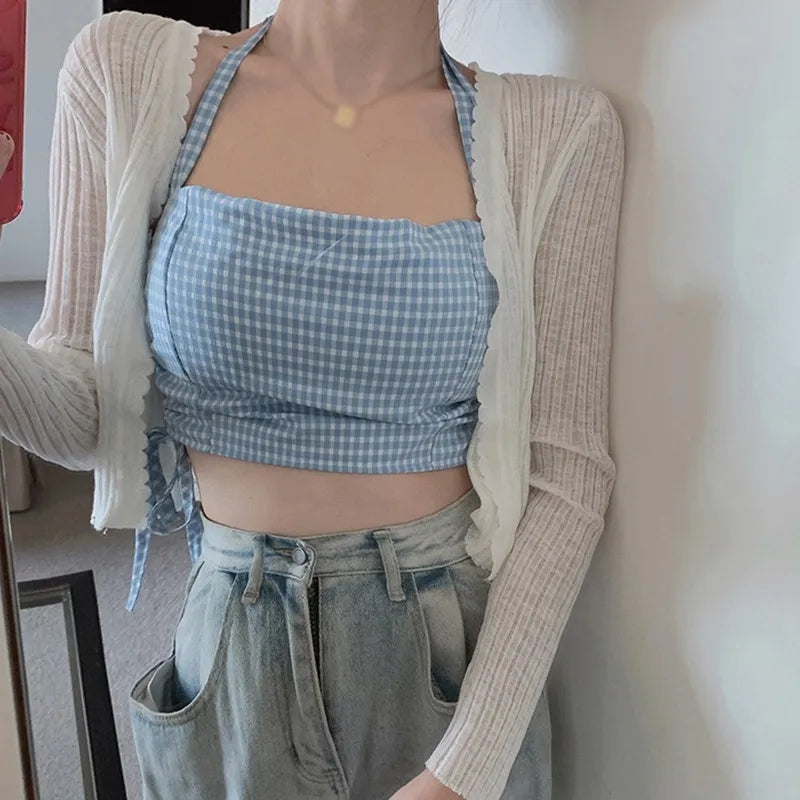 Red Plaid Lace Up Tank Top
