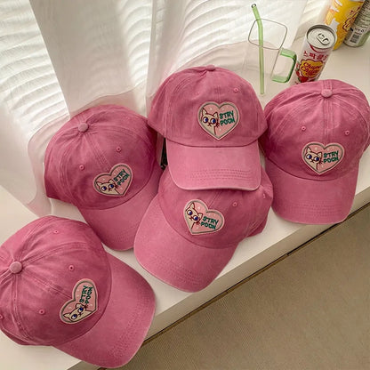 Pink Cat Heart Embroidery Baseball Hat