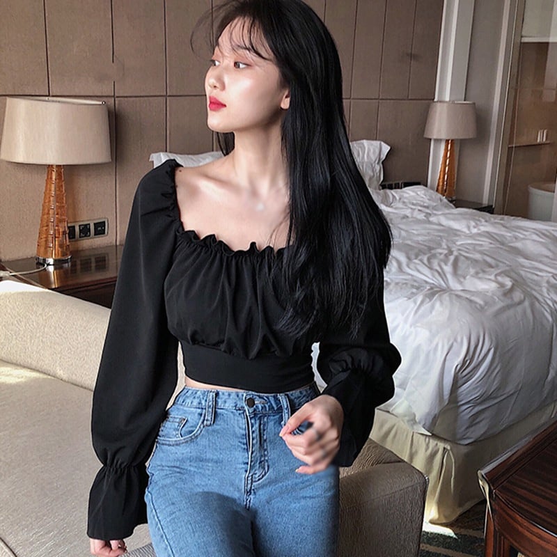 Bandage Lace Up Puff Long Sleeve Blouse