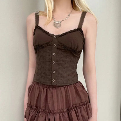 Brown Lace Patchwork Crop Top