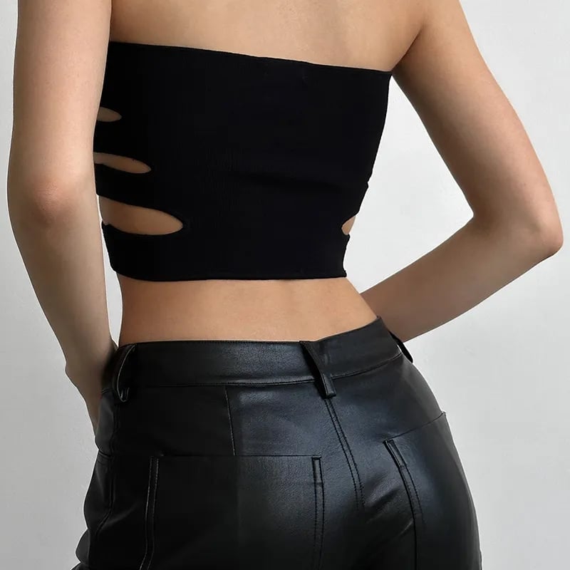 Black Strapless Hollow Out Tube Top