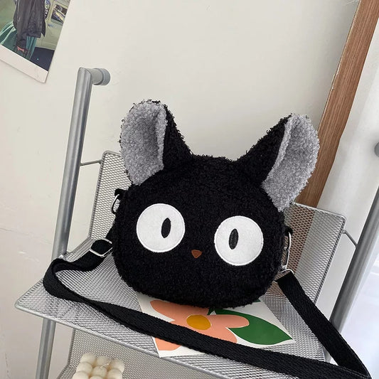 Cute 3D Black Cat Japanese Anime Cartoon Plush Shoulder Bag