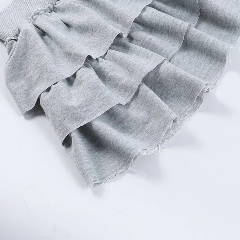 Grey Ruffle Low Rise Pleated Skirt