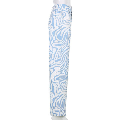 Blue & White Zebra Print High Waist Pants