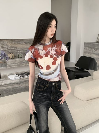 Cake Graffiti Mesh Short Sleeve Shirt