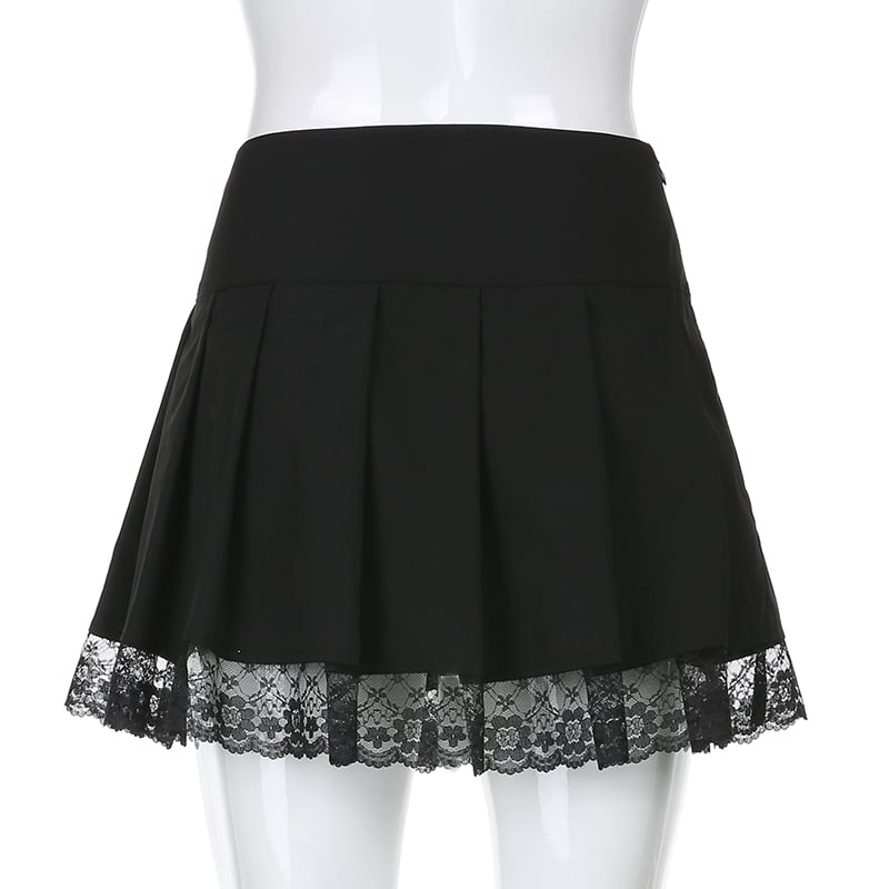 Black Bow Lace Up Pleated Mini Skirt