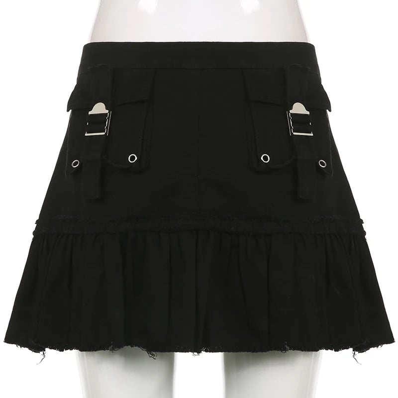 Black Denim Pleated Skirt