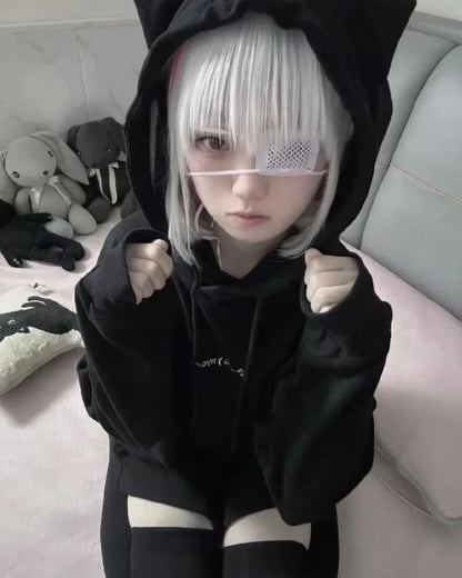 Black Cat Drawstring Sweatshirt