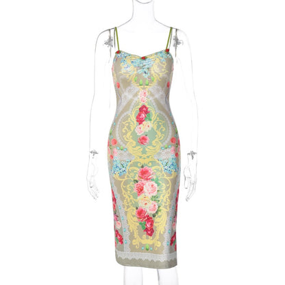 Floral Print Split Sleeveless Midi Dress