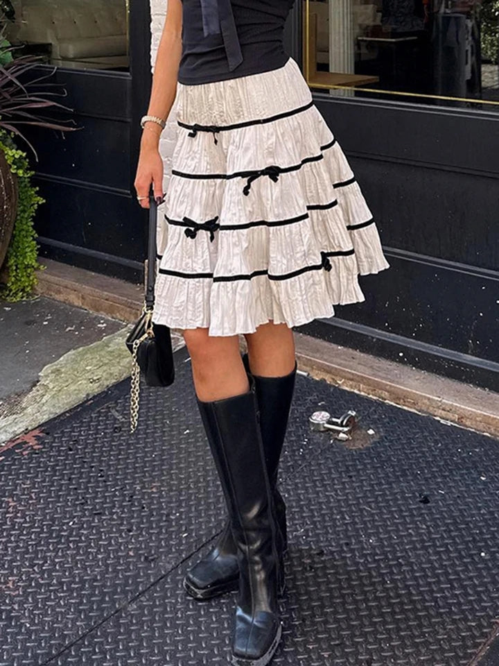 Sweet Bow High Waist Midi Skirt