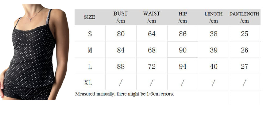 2PCS Polka Dot Lace Tank Top + Shorts