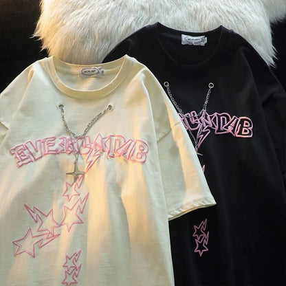 Star Print Chain Short Sleeve T-shirt